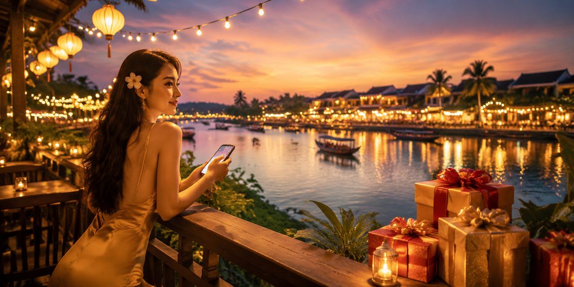 Người chơi tại Hội An thưởng thức cà phê và truy cập casino di động trong không gian phố cổ