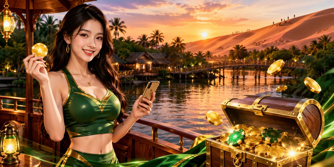 Người dùng truy cập casino di động tại bãi biển Mũi Né dưới nắng chiều tà